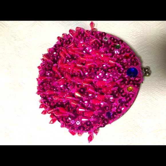Vintage Pink Sequin And Beaded Purse Double Sided